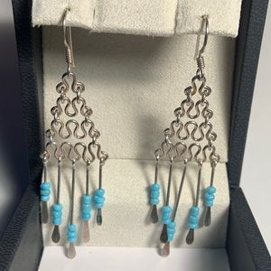 925 silver french wire dangle earrings blue beads